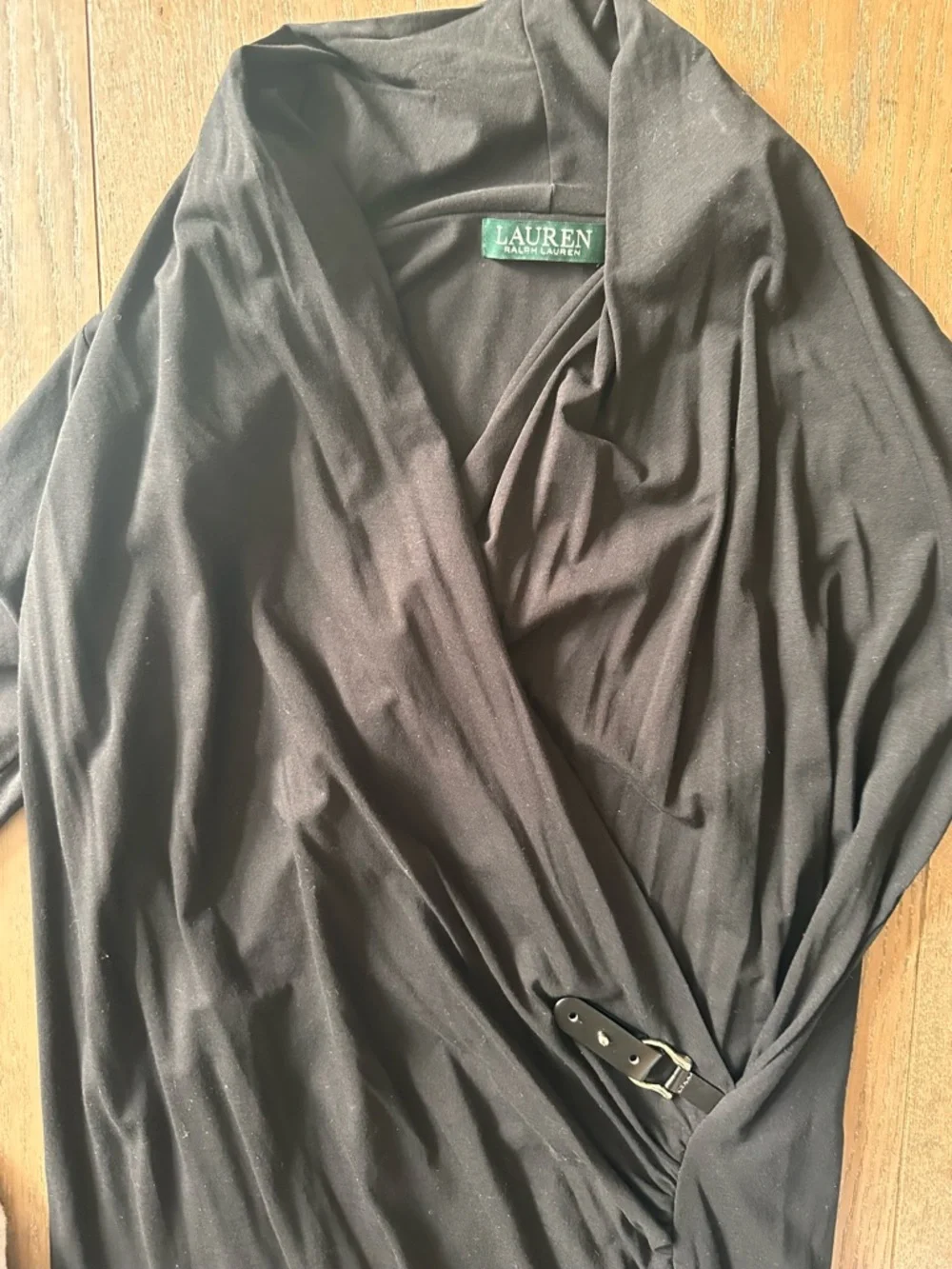 Lauren Ralph Lauren Black Wrap Dress Buckle Detail Long Sleeve Midi - Picture 3 of 6